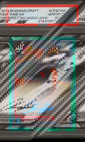 2024 Bowman Chrome Draft CHASE HARLAN Aqua Lava Refractor RC AUTO /199 PSA 10 Gem Mint