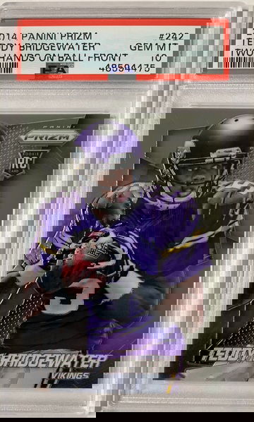 2014 Panini Prizm Teddy Bridgewater Two Hands on Ball Front PSA 10 Gem Mint #242