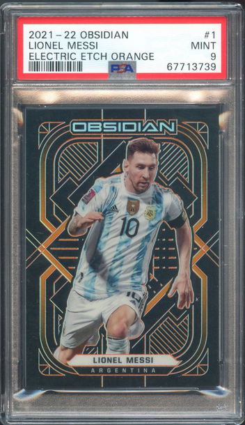 2021 Panini Obsidian Electric Etch Orange /25 Lionel Messi PSA 9 Argentina