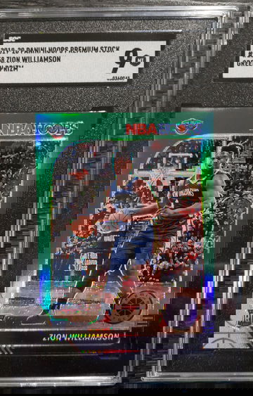 2019-20 Hoops Premium Stock Zion Williamson Green Prizm SGC 9