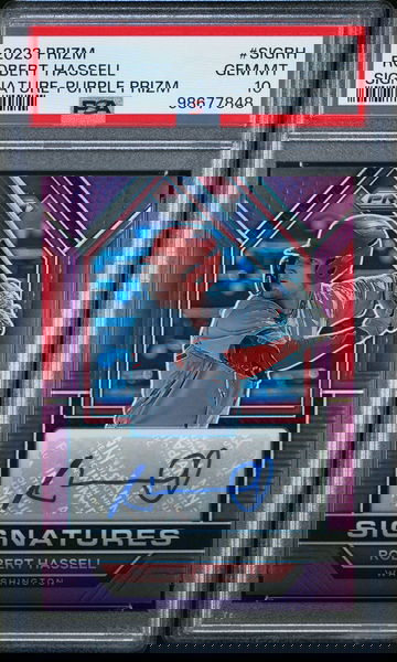 2023 Panini Prizm Purple Prizm Robert Hassell #SIGRH Auto /99 PSA 10