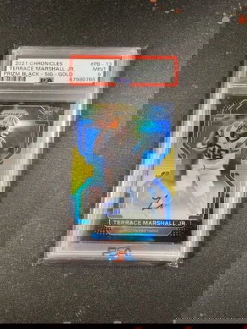 2021 Chronicles Terrace Marshall Jr. Prizm Black Signatures Gold /10 PSA 9