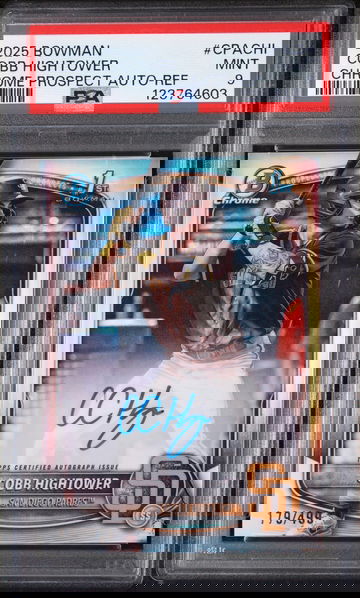 2025 Bowman Chrome Prospect Autograph Refractor Cobb Hightower #CPACHI /499 PSA 9