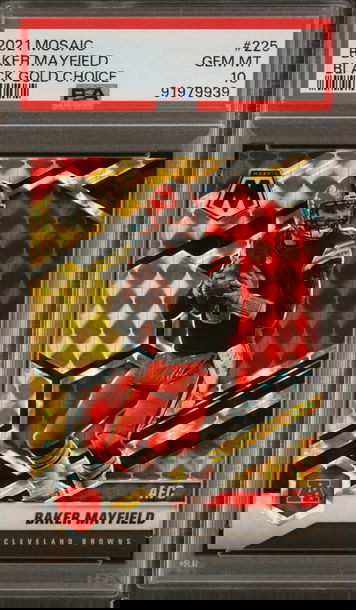 2021 Mosaic Baker Mayfield Black Gold Choice Numbered 5/8! PSA 10, Pop 3!