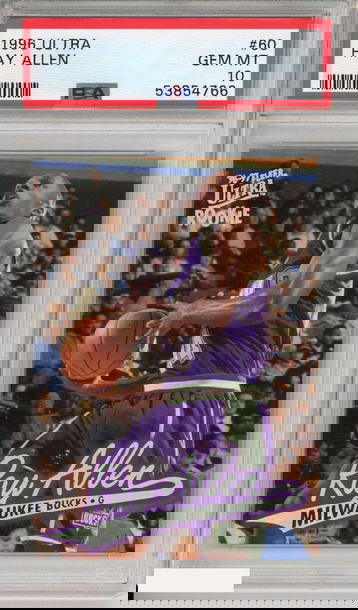 1996 ULTRA RAY ALLEN #60 ROOKIE HOF MILWAUKEE BUCKS RC PSA 10 GEM MT