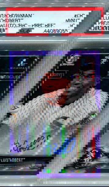 2018 Bowman Chrome Luis Robert purple refractor auto /250 PSA 9