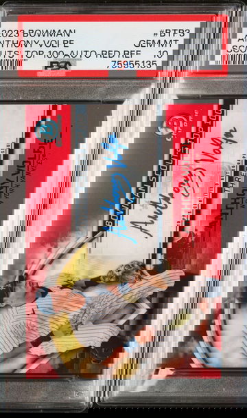 2023 Bowman Chrome Scouts Top 100 Autographs Red Refractors Anthony Volpe #BTP3 /5 PSA 10