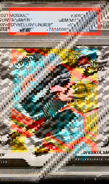 2021 Mosaic DEVONTA SMITH Rookie Fusion Red/Yellow Choice Prizm /80 PSA 10