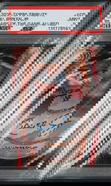 2025 Topps Tribute Pillars of the Game Red Cal Ripken Jr #PTGA-CR Auto /10 PSA 9