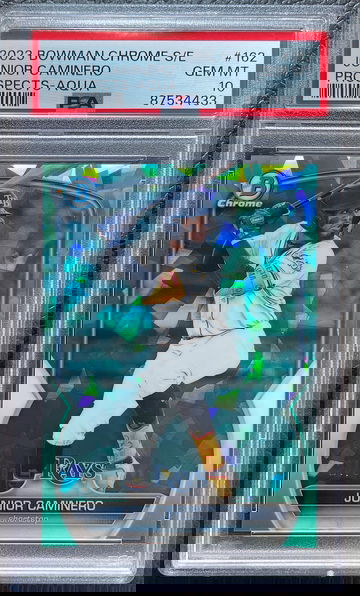 JUNIOR CAMINERO 2023 BOWMAN CHROME SAPPHIRE EDITION PROSPECTS AQUA /99 PSA 10 GEM