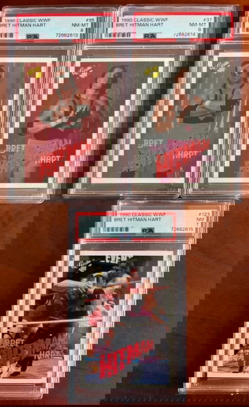 (3) 1990 Classic WWF Bret 'Hitman' Hart #37 #95 #123 Graded PSA 7+8