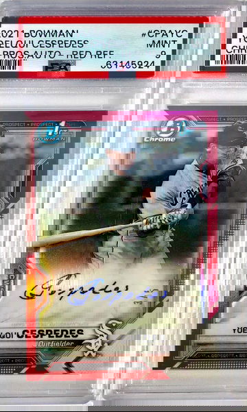 2021 Bowman Chrome Yoelqui Cespedes Red Auto /5 PSA 9