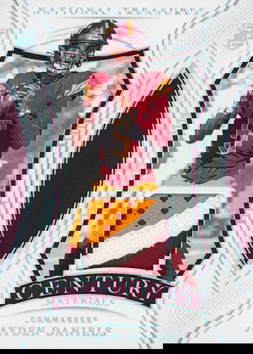 2024 National Treasures Jayden Daniels #CM-JDS Century Materials Silver Holo 3-Color Rookie Patch #10/25 COMMANDERS SSP