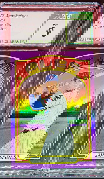 2021 Topps Heritage Chrome #51 Javier Baez Purple Refractor CSG Mint 9