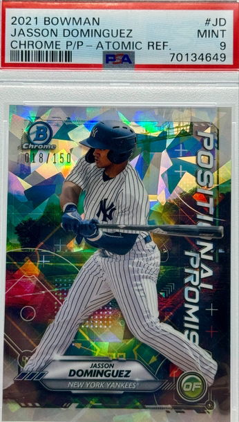 2021 BOWMAN JASSON DOMINGUEZ CHROME P/P- ATOMIC REF/150 #JD PSA 9 MINT