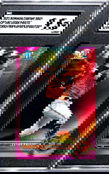 2022 Bowman Chrome Cesar Prieto BCP-206 Fuchsia/Pink Vapor Refractor 1st numbered 5/199