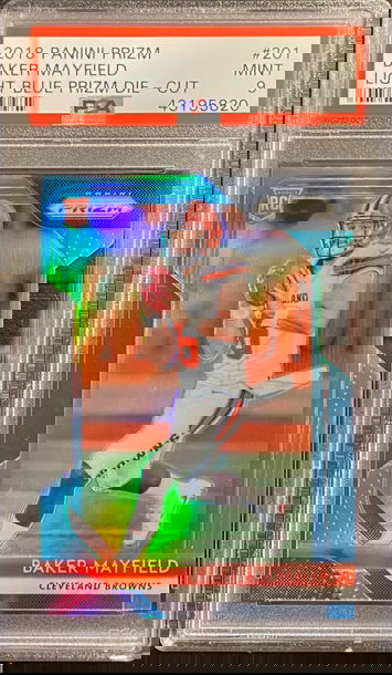 2018 Prizm Baker Mayfield Light Blue Die Cut Rc #’d /199 PSA 9 - Low pop tuff grade 