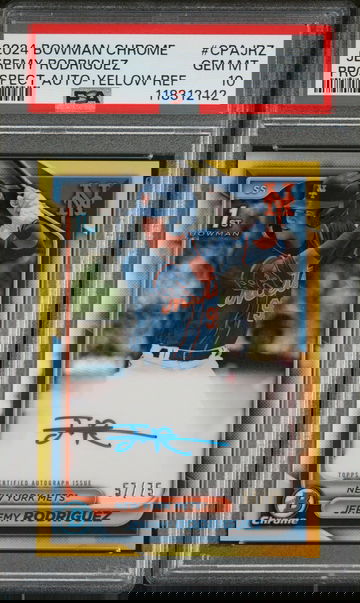 2024 Bowman Chrome Prospect Autographs Prospect Auto-Yellow Ref Jermy Rodriguez #CPAJRZ /75 PSA 10