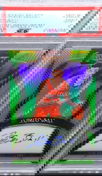 2019-20 Panini Select Lonzo Ball Neon Green Autograph /99 Pelicans PSA 9 POP 2!