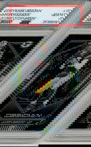 2019 PANINI OBSIDIAN E/E GREEN AARON RODGERS PACKERS /25 PSA 10 LOW POP