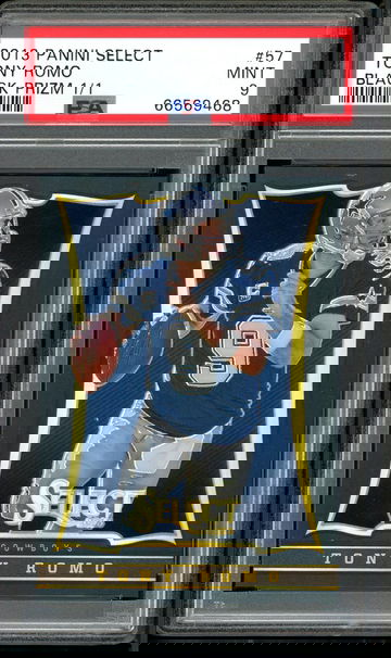 TONY ROMO PSA 9 2013 PANINI SELECT #57 BLACK PRIZM 1/1 FIRST YEAR SELECT