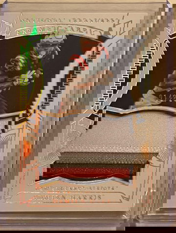 2021 National Treasures Damien Harris Framed Fabric 4-color game worn patch 01/25!