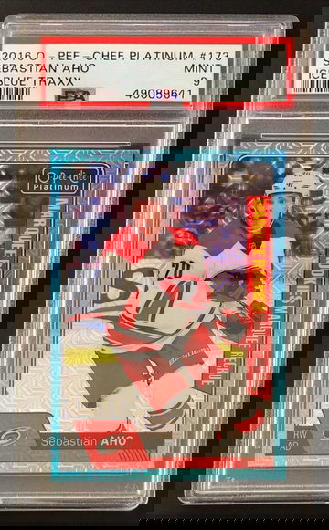 2016-17 O-Pee-Chee Platinum Sebastian Aho #173 RC Rookie Ice Blue Traxx Refractor - PSA 9 Mint! Hurricanes 