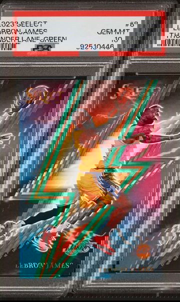 2023-24 Select Lebron James Thunder Lane Green Prizm PSA 10