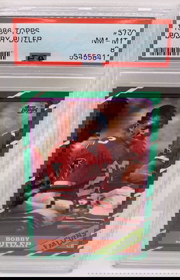 1986 Topps #370 Bobby Butler PSA 8 Football - Atlanta Falcons