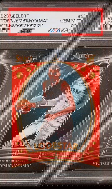 2023 PANINI SELECT VICTOR WEMBANYAMA ROOKIE LODESTARS RED PRIZM SSP PSA 10 GEM MINT