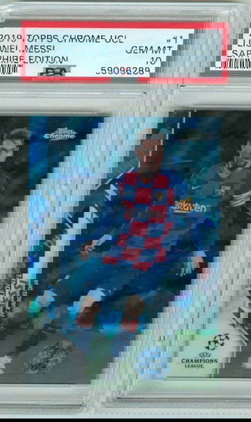 Lionel Messi 2019 Topps Chrome UCL Sapphire #1 PSA 10