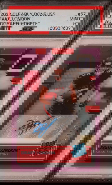 2022 Panini Clearly Donruss Autograph-Purple Drake London #57 /175 PSA 9