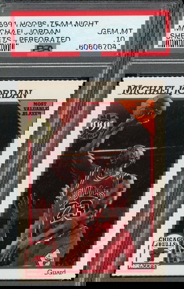 1991 Hoops Team Night Sheets Perforated NBA Champs Most Valuable Player Michael Jordan Chicago Bulls PSA 10 Gem Mint