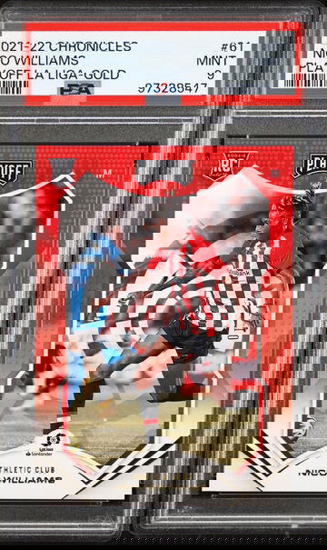 2021-22 PANINI CHRONICLES LA LIGA PLAYOFF NICO WILLIAMS 02/10 GOLD #61 RC PSA 9