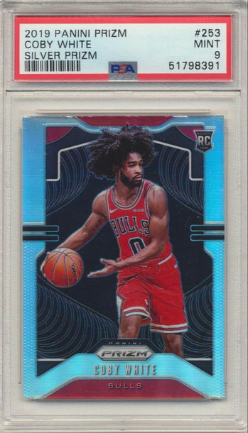 PSA 9 MINT! COBY WHITE 2019 PANINI PRIZM SILVER PRIZM ROOKIE CARD #253 BULLS RC