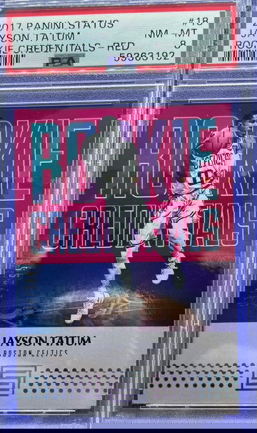 Jayson Tatum 2017-18 Panini Status Rookie Credentials RED PSA 8 NM-MT /299 SP RC