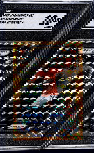 2023-24 Panini Prizm Premier League #38 Kobbie Mainoo Orange Mosaic Prizm SGC 10