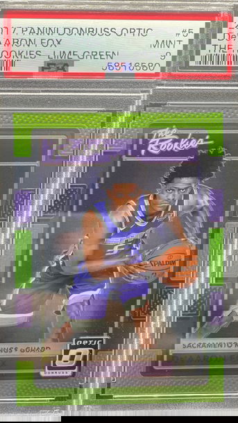 DE'AARON FOX 2017-18 DONRUSS OPTIC THE ROOKIES SP LIME GREEN RC /175 PSA 9 MINT