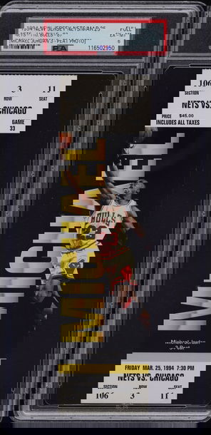 1994 Nets vs Bulls FULL ticket stub Jordan 3-peat PSA 6