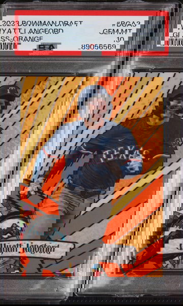 Wyatt Langford 2023 Bowman Draft Glass Orange Refractor /25 Case Hit SSP PSA 10 Rangers