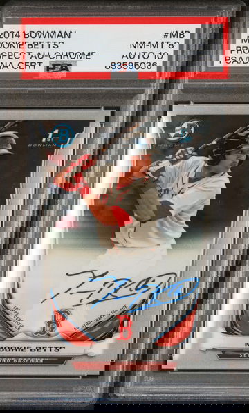 2014 Bowman #MB Mookie Betts Prospect Auto Chrome RC Dual Grade PSA 8 / 10