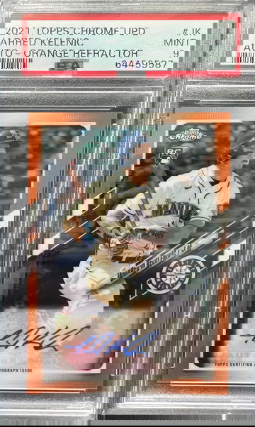 2021 Topps Chrome Update Jarred Kelenic Auto Orange Refractor #JK /25 PSA 9