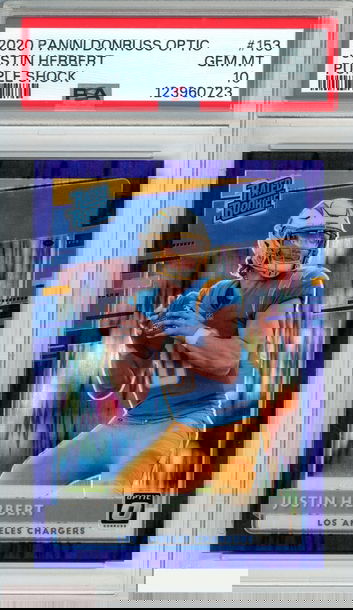 2020 PANINI DONRUSS OPTIC JUSTIN HERBERT #153 PURPLE SHOCK ROOKIE RC PSA 10