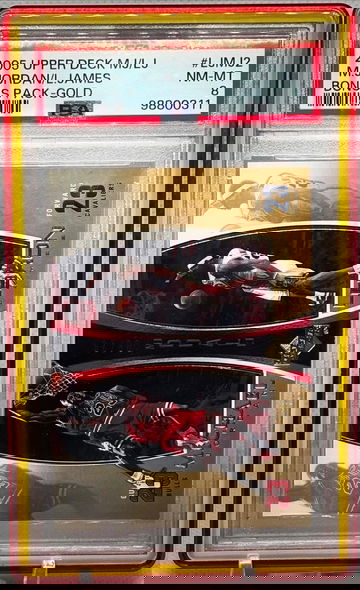 2005-06 UD Bonus Pack #LJMJ2 Michael Jordan & LeBron Gold #/23 SSP PSA 8