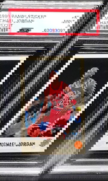 1990-91 Panini Stickers #K Michael Jordan PSA 9 MINT Hand Cut