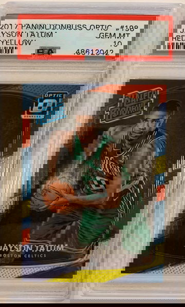 PSA 10 Jayson Tatum 2017-18 Panini Donruss Optic Red Yellow Prizm Rookie #198 RC