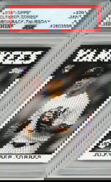 2018 TOPPS THROWBACK THURSDAY #204 GLEYBER TORRES ROOKIE RC CARD YANKEES PSA 9