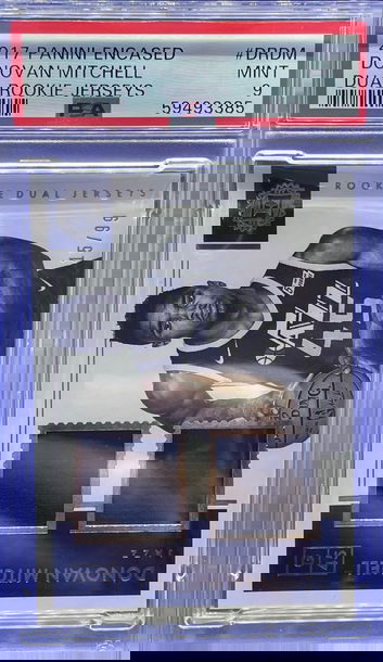 2017-18 Panini Encased Donovan Mitchell Dual Rookie Jerseys /99 PSA 9 Mint SP RC