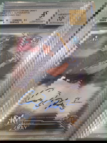 COREY RAY 2016 BOWMAN CHRIME DRAFT PICK AUTO BGS 9/10