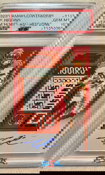 2020 Contenders Football TEE HIGGINS Red Zone Team Helmet Variation Rookie Ticket Auto SSP GEM MT PSA 10 POP 6! 